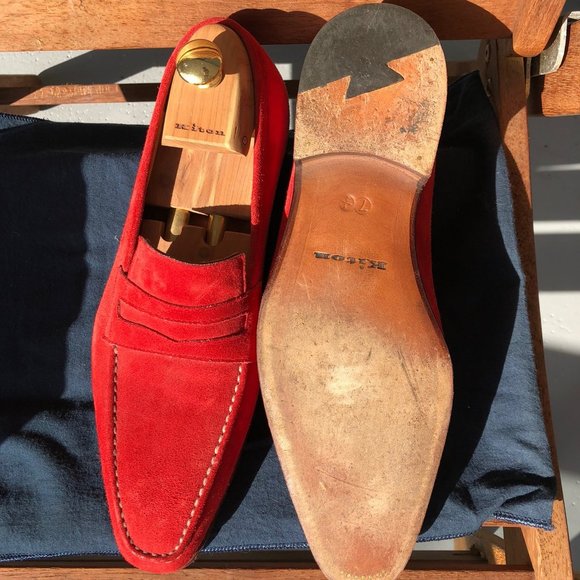 KITON Red Sued Penny Loafers main image 5